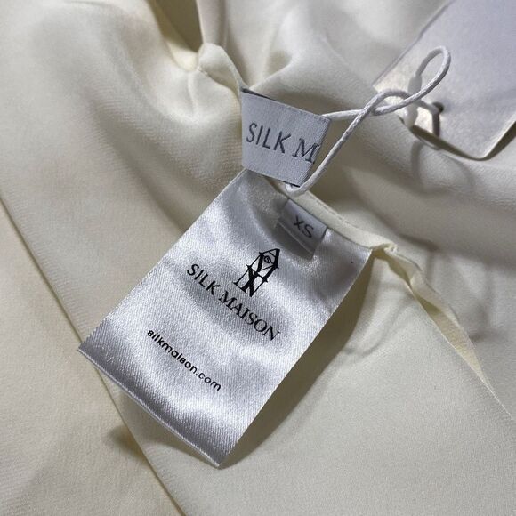 Silk Maison Washable Silk Plunging V-Neck High Slit Maxi MIDI Dress Cream XS New - Picture 13 of 15